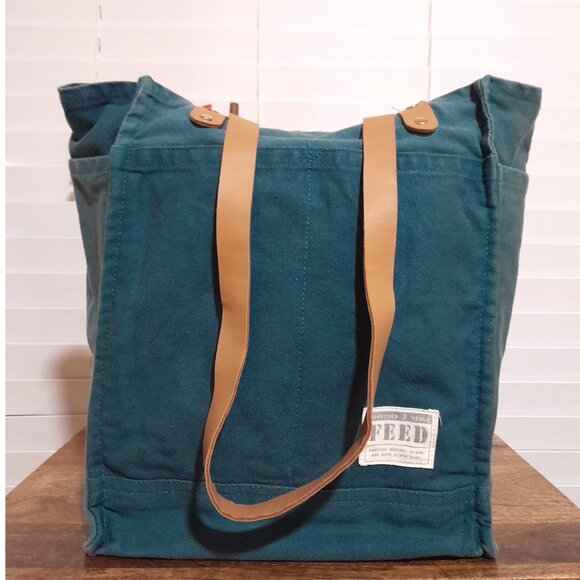 FEED Teal Canvas Shoulder Bag with Tan Straps - Picture 12 of 12